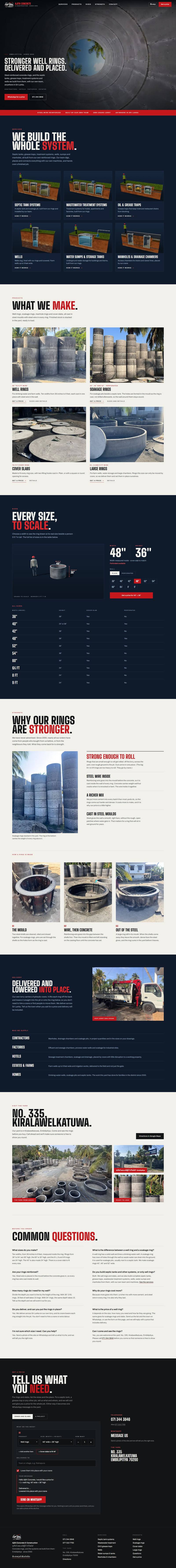 The Ajith Concrete Works homepage, from the hero to the footer